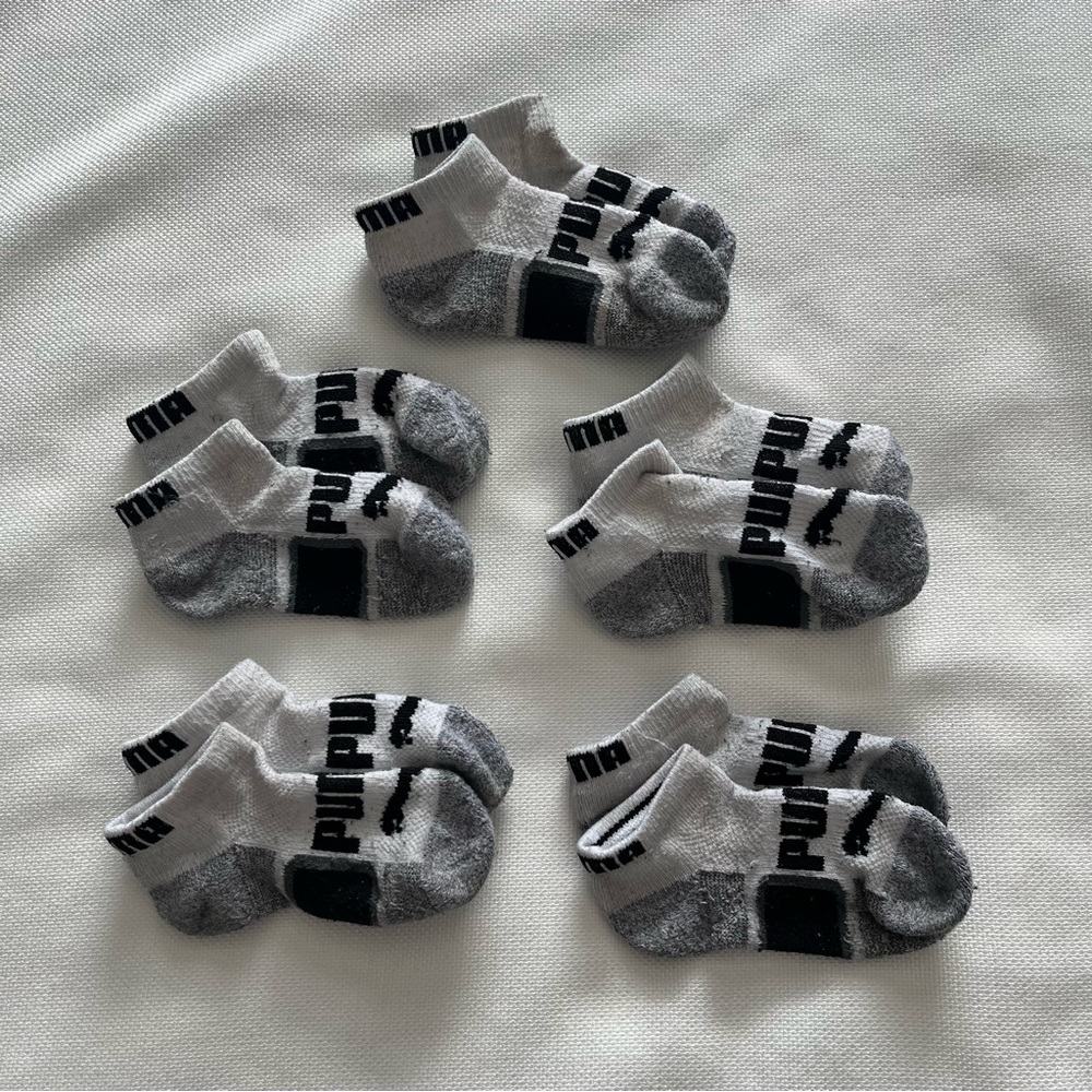 PUMA Baby 5 Pack No Show Socks, white/grey 2T-4T